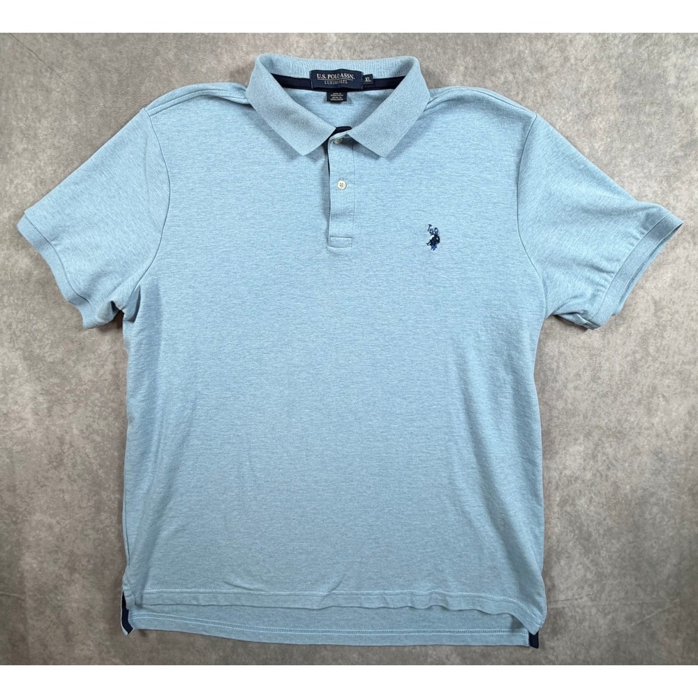 US Polo Assn Mens XL Polo Shirt Cotton Blend Light Blue Luxury Feel Logo